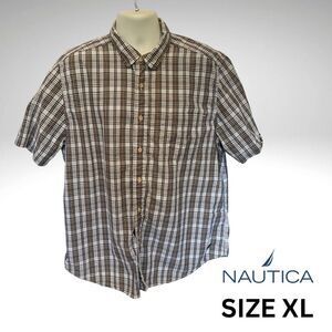 Nautica Men's Casual Brown Checkered Shirt Size XL